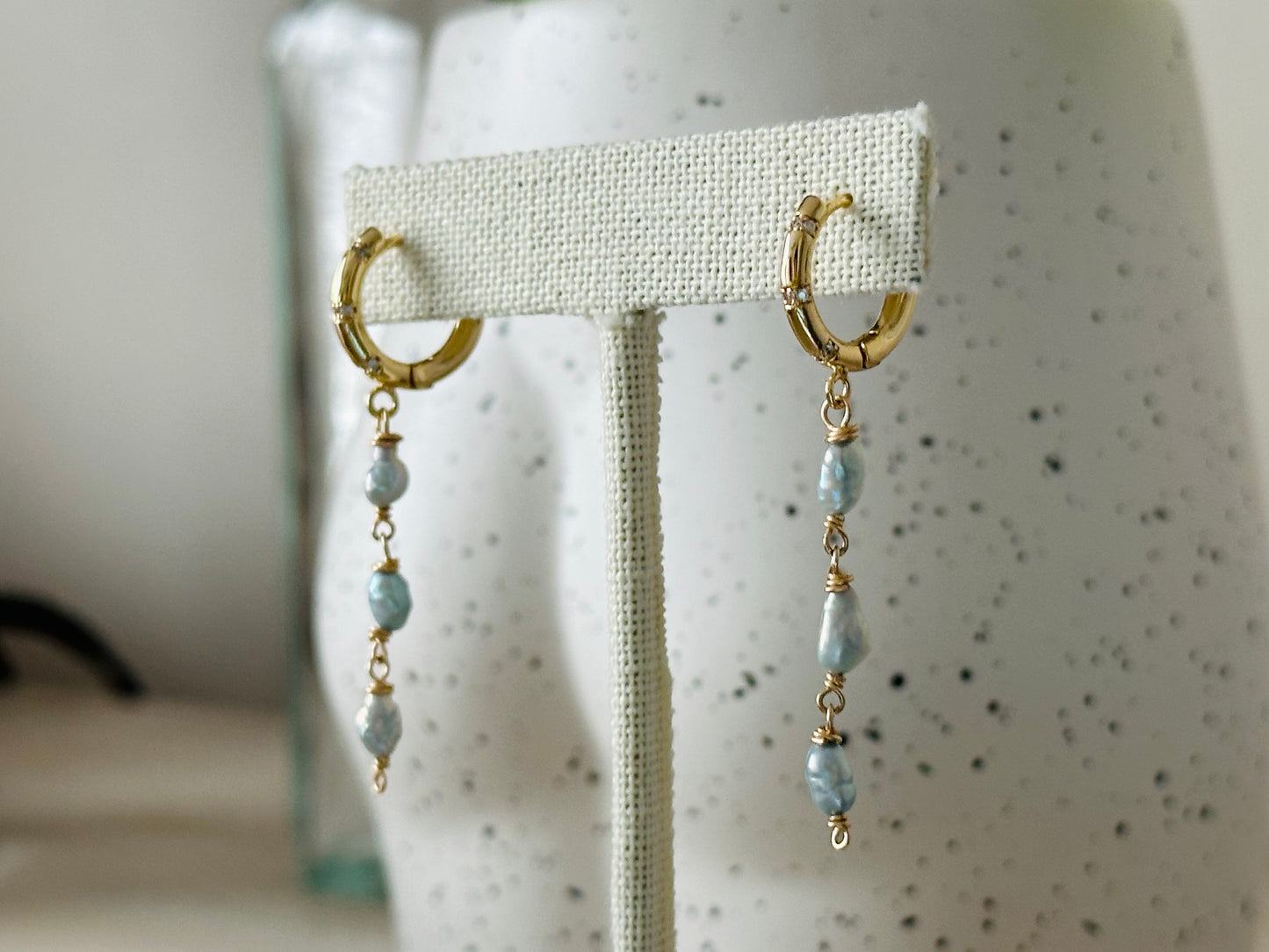 *NEW* Pearl Dangle Gold Huggies