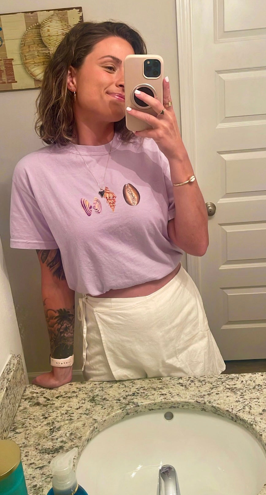 Purple Colored Sea Shell Cropped Tee