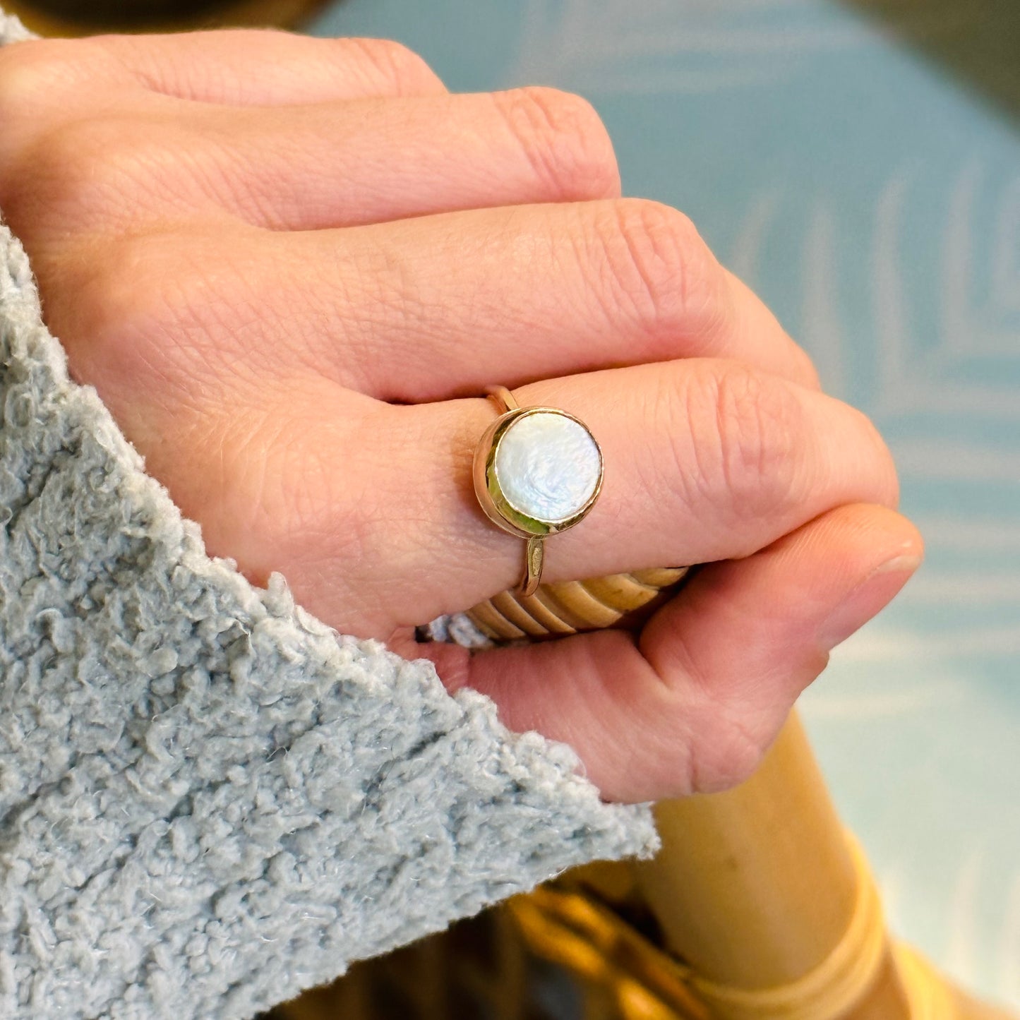 Gold Coin Pearl Ring