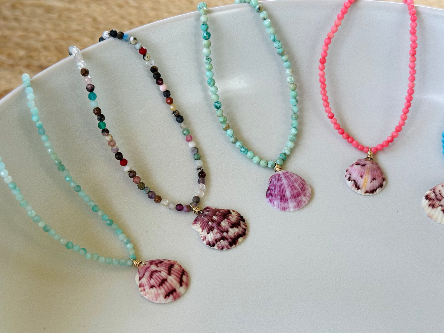 Gemstone Beaded Scallop Necklace