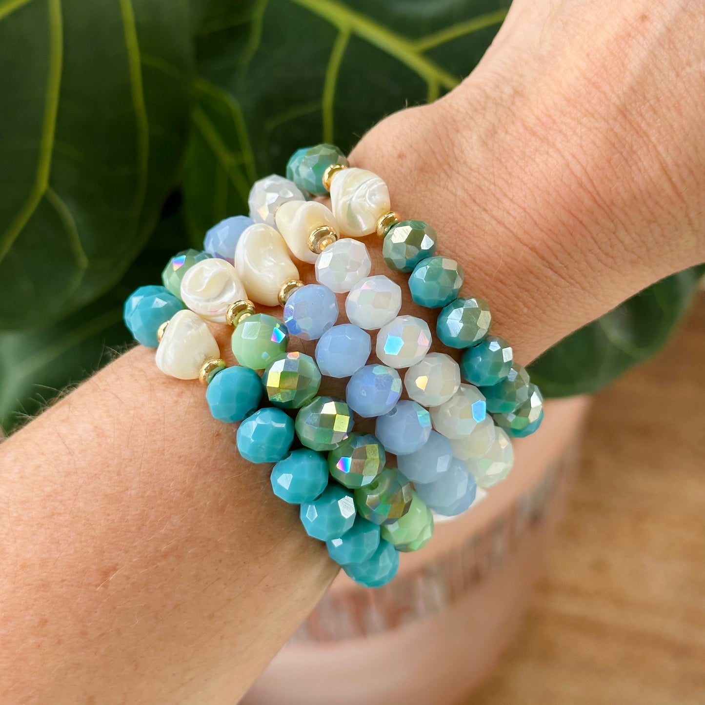 Mother of Pearl Crystal Beaded Bracelets