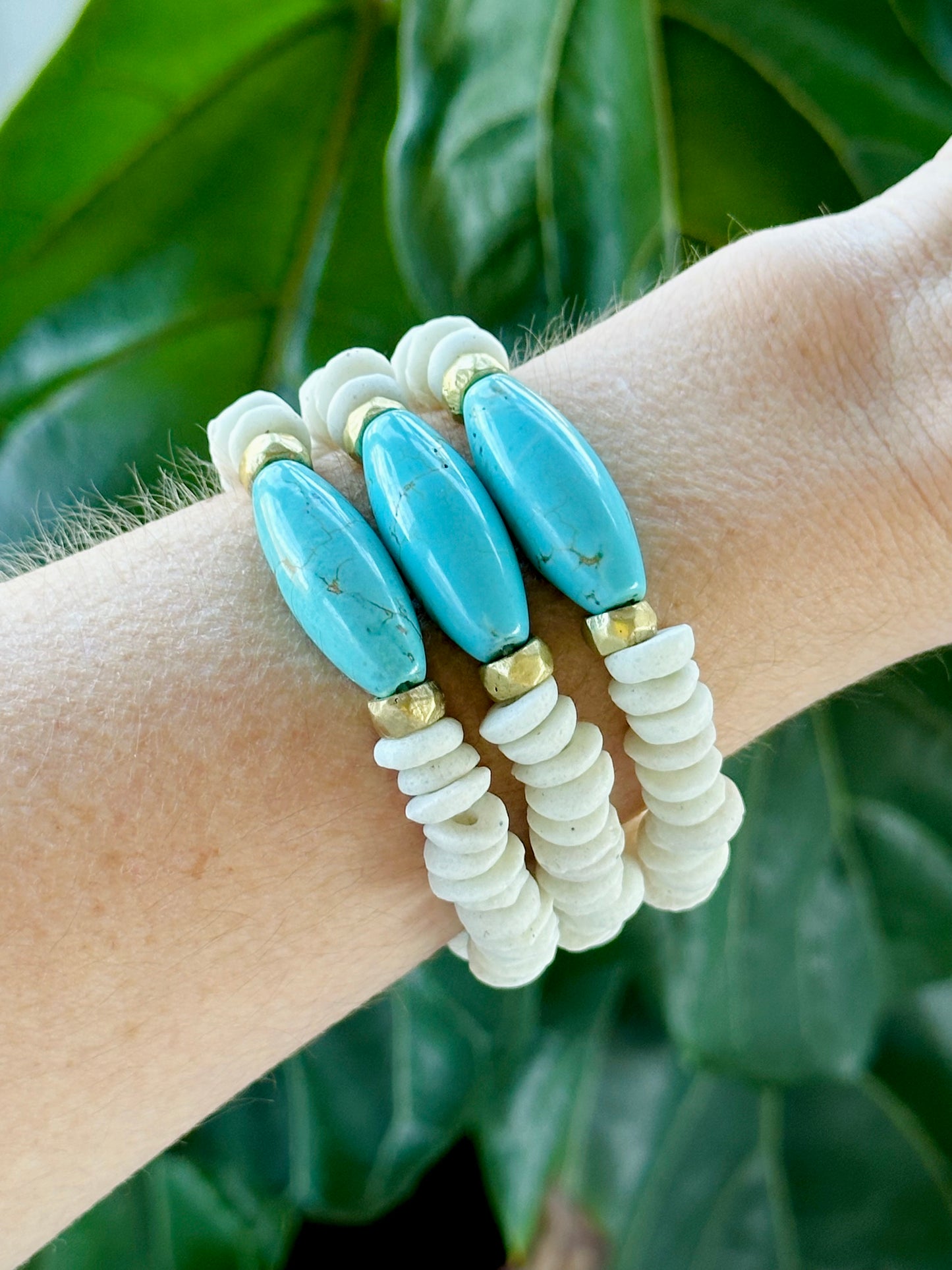 Turquoise and White Beaded Bracelet