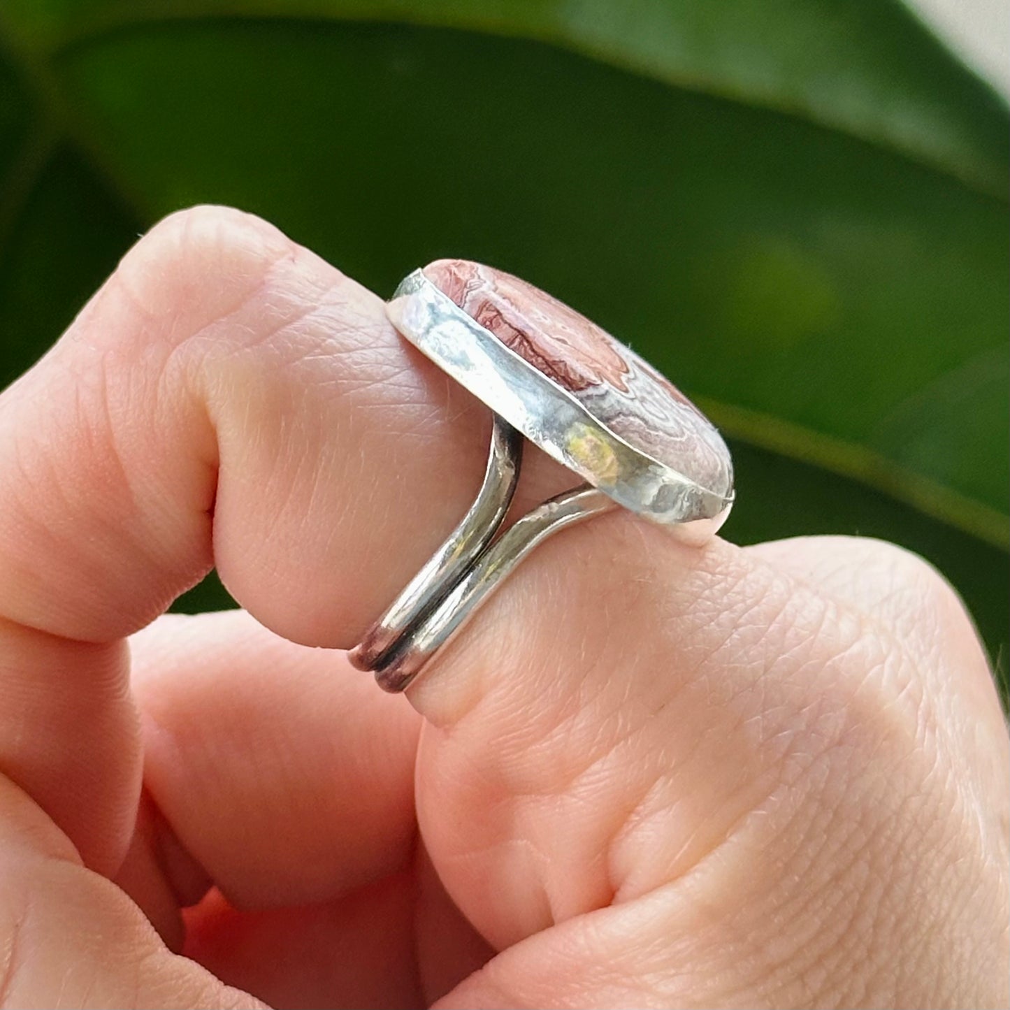 Chunky Agate Silver Ring Size 8