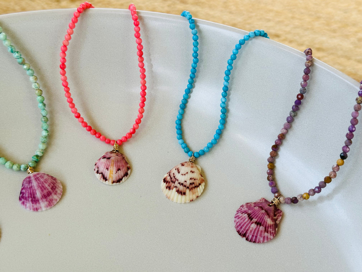 Gemstone Beaded Scallop Necklace