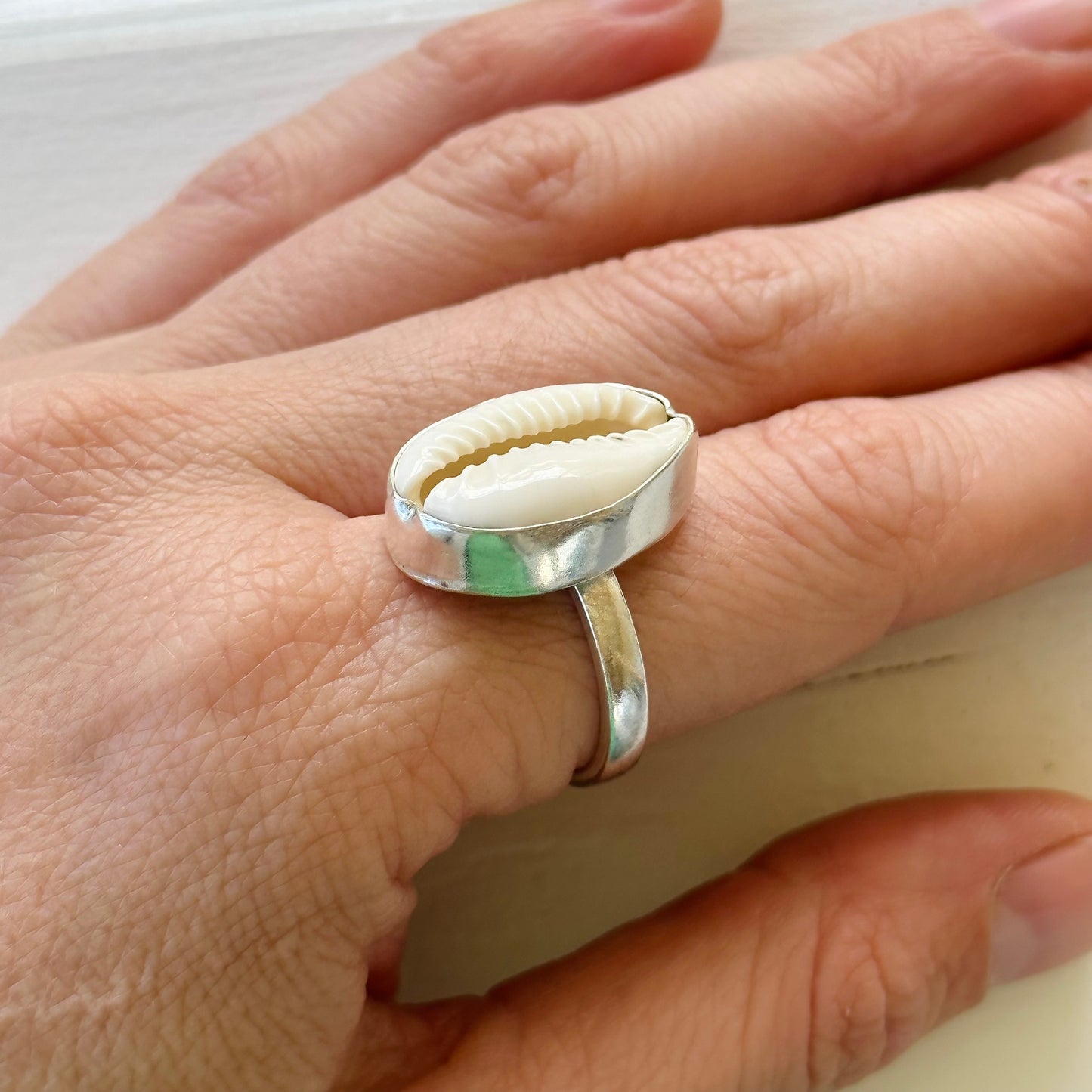 Cowrie Shell Silver Ring