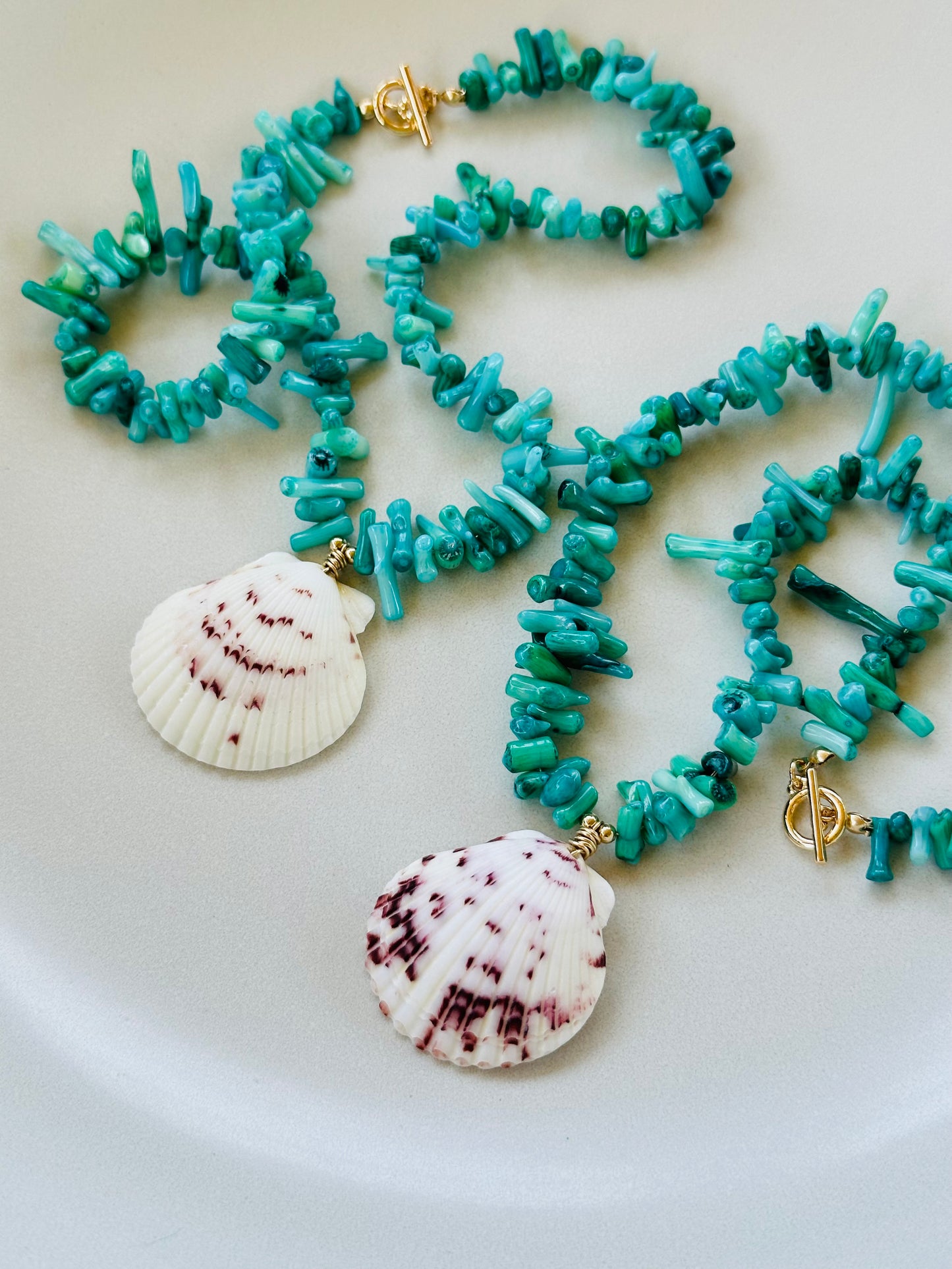 Turquoise Coral Scallop Necklace