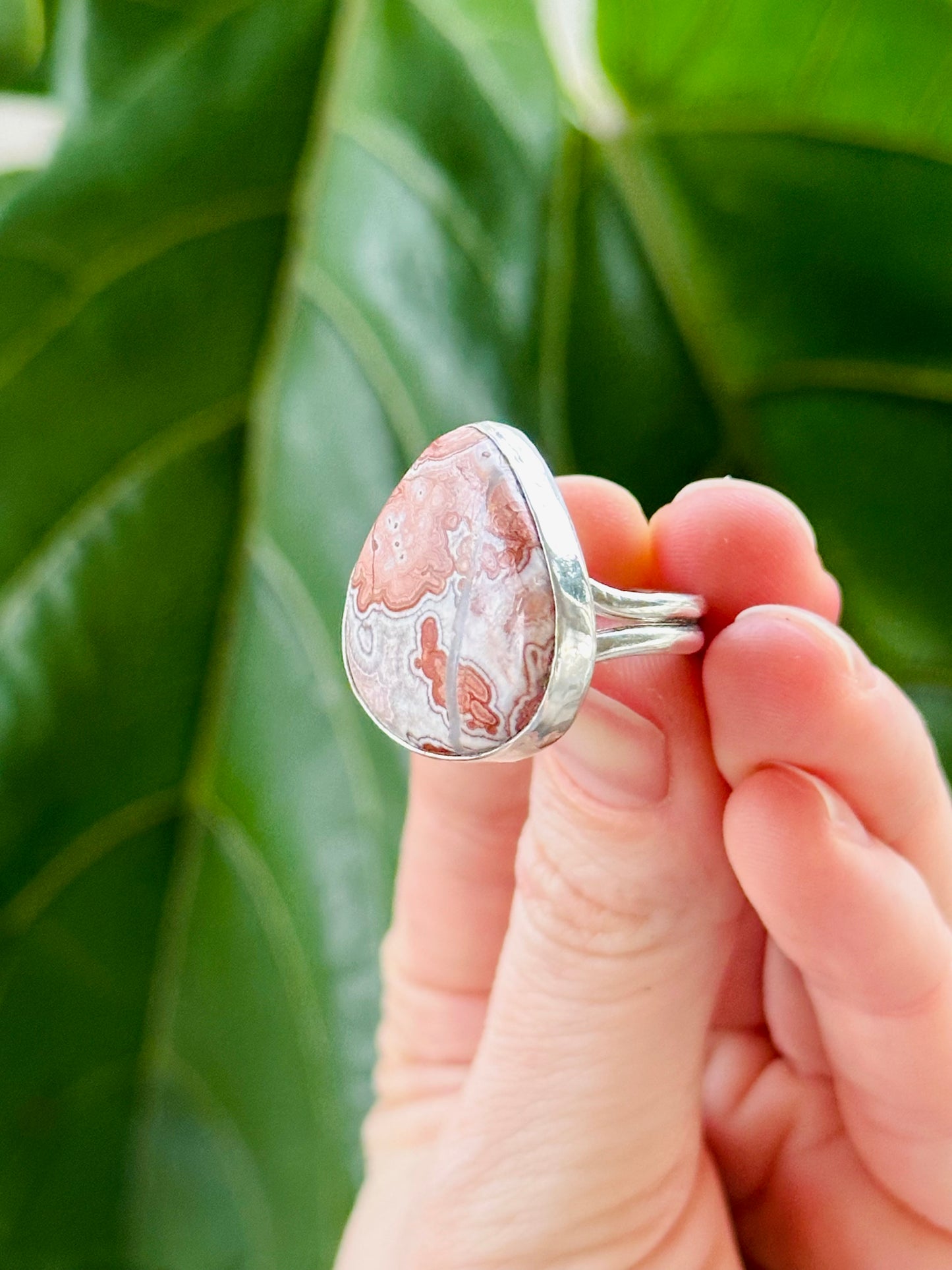 Chunky Agate Silver Ring Size 8