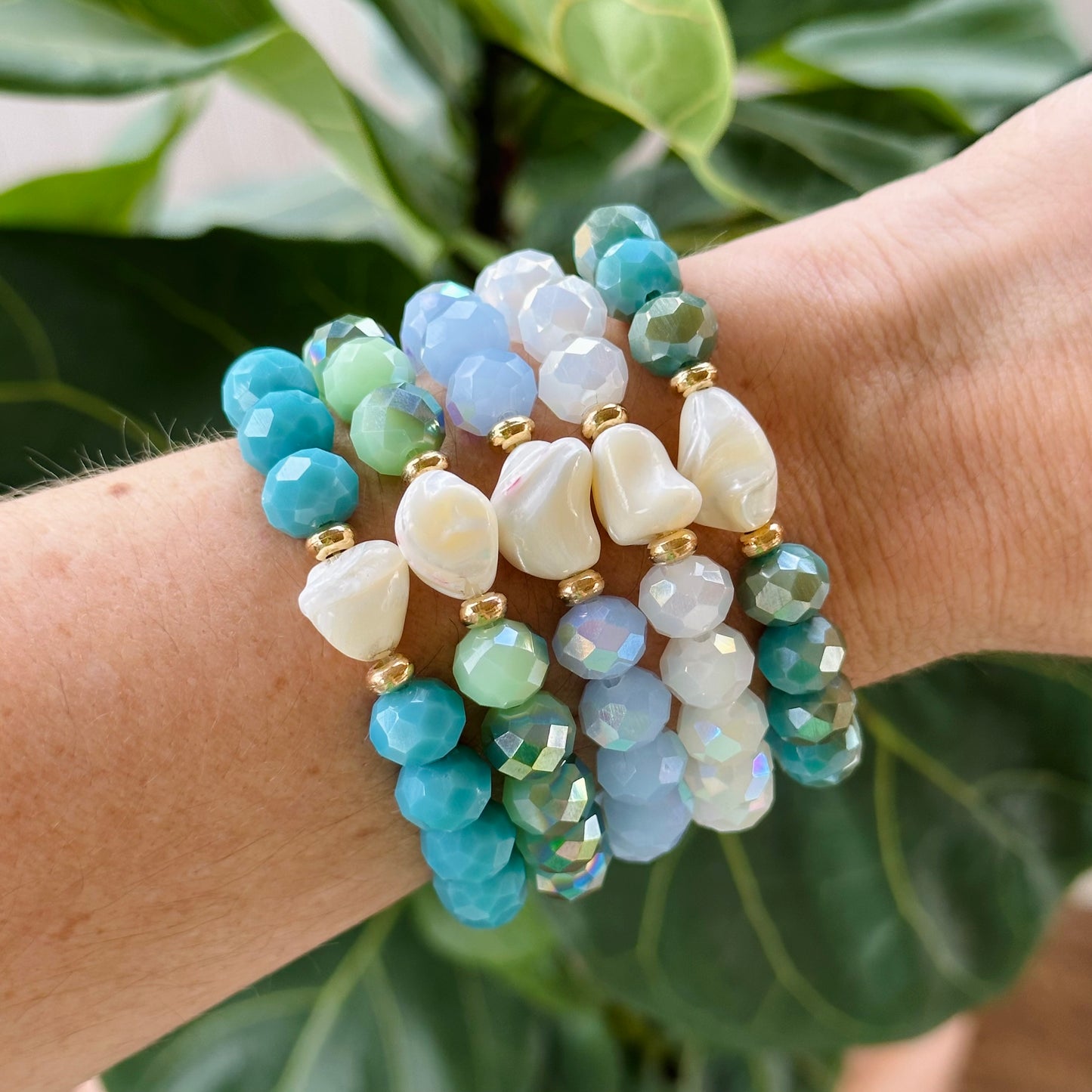 Mother of Pearl Crystal Beaded Bracelets