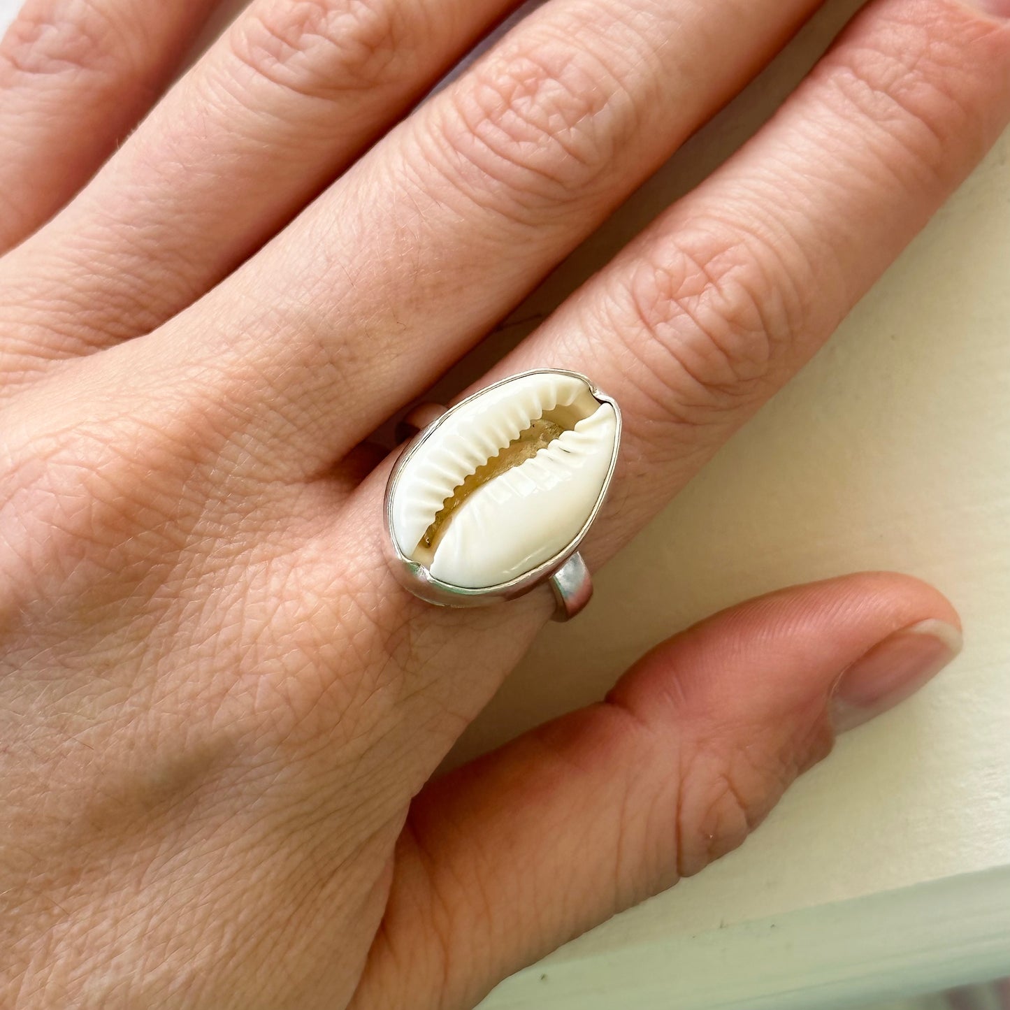 Cowrie Shell Silver Ring