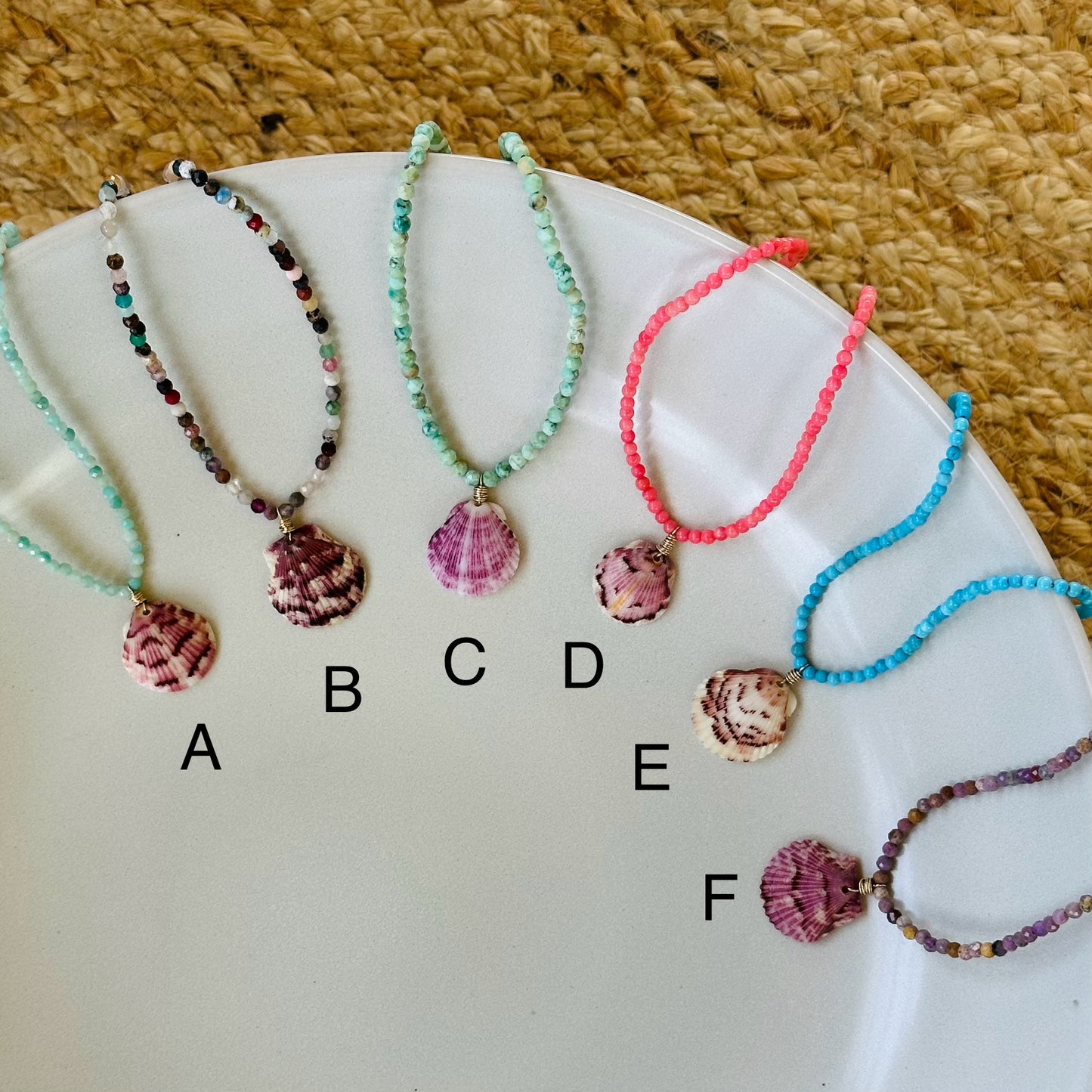 Gemstone Beaded Scallop Necklace