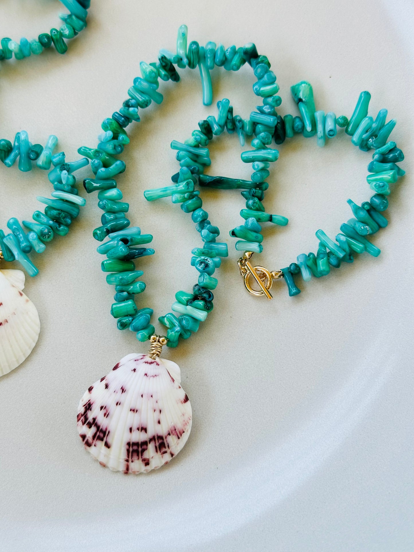 Turquoise Coral Scallop Necklace