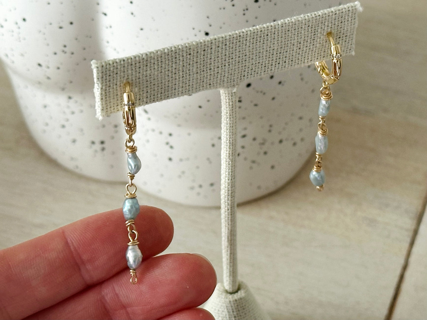 *NEW* Pearl Dangle Gold Huggies