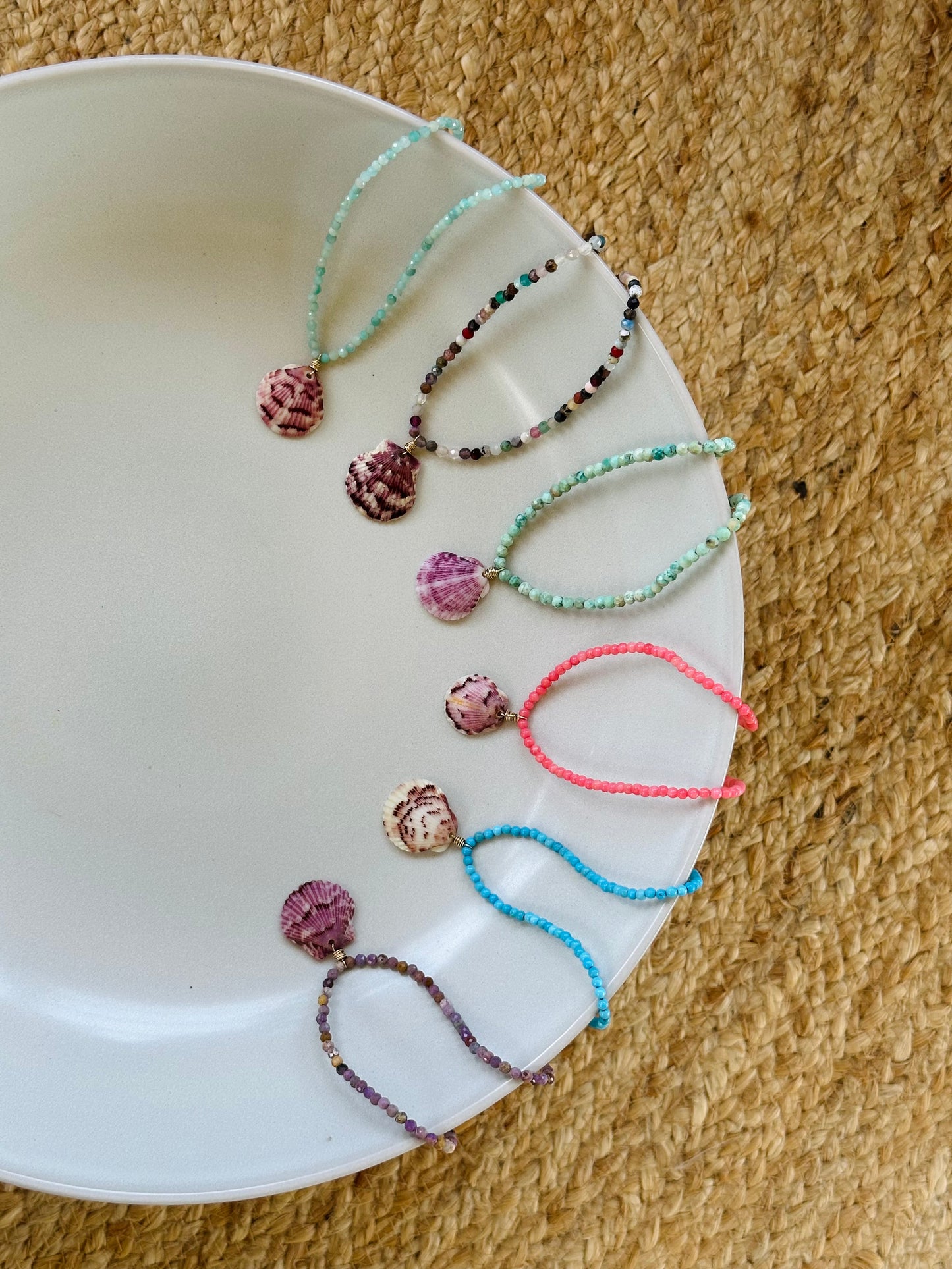 Gemstone Beaded Scallop Necklace