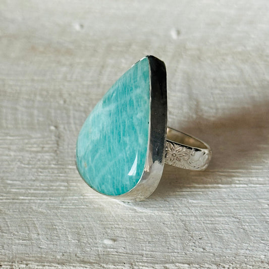 Chunky Amazonite Sterling Silver Ring Size 7.5