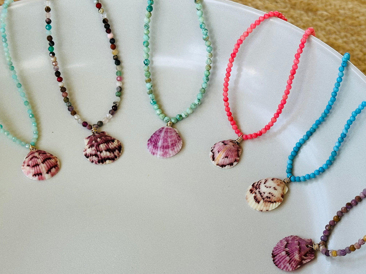 Gemstone Beaded Scallop Necklace