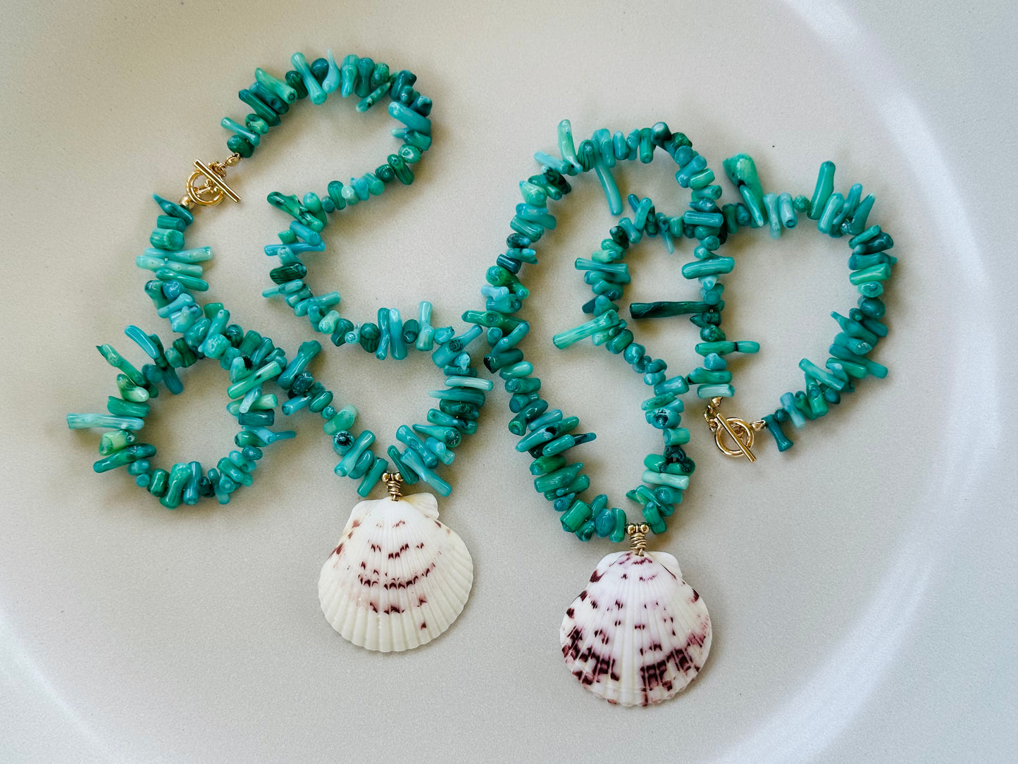 Turquoise Coral Scallop Necklace