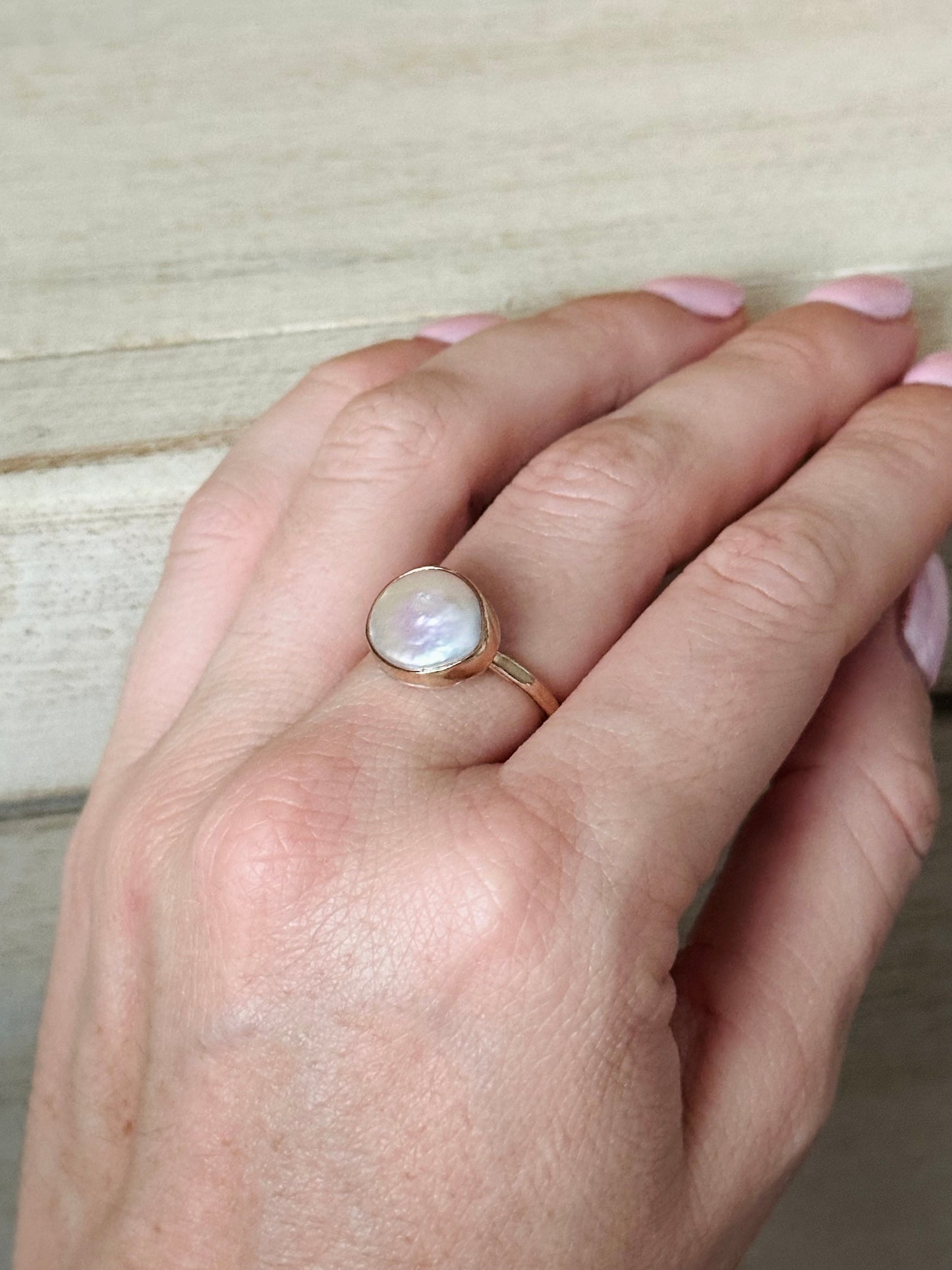 Gold Coin Pearl Ring