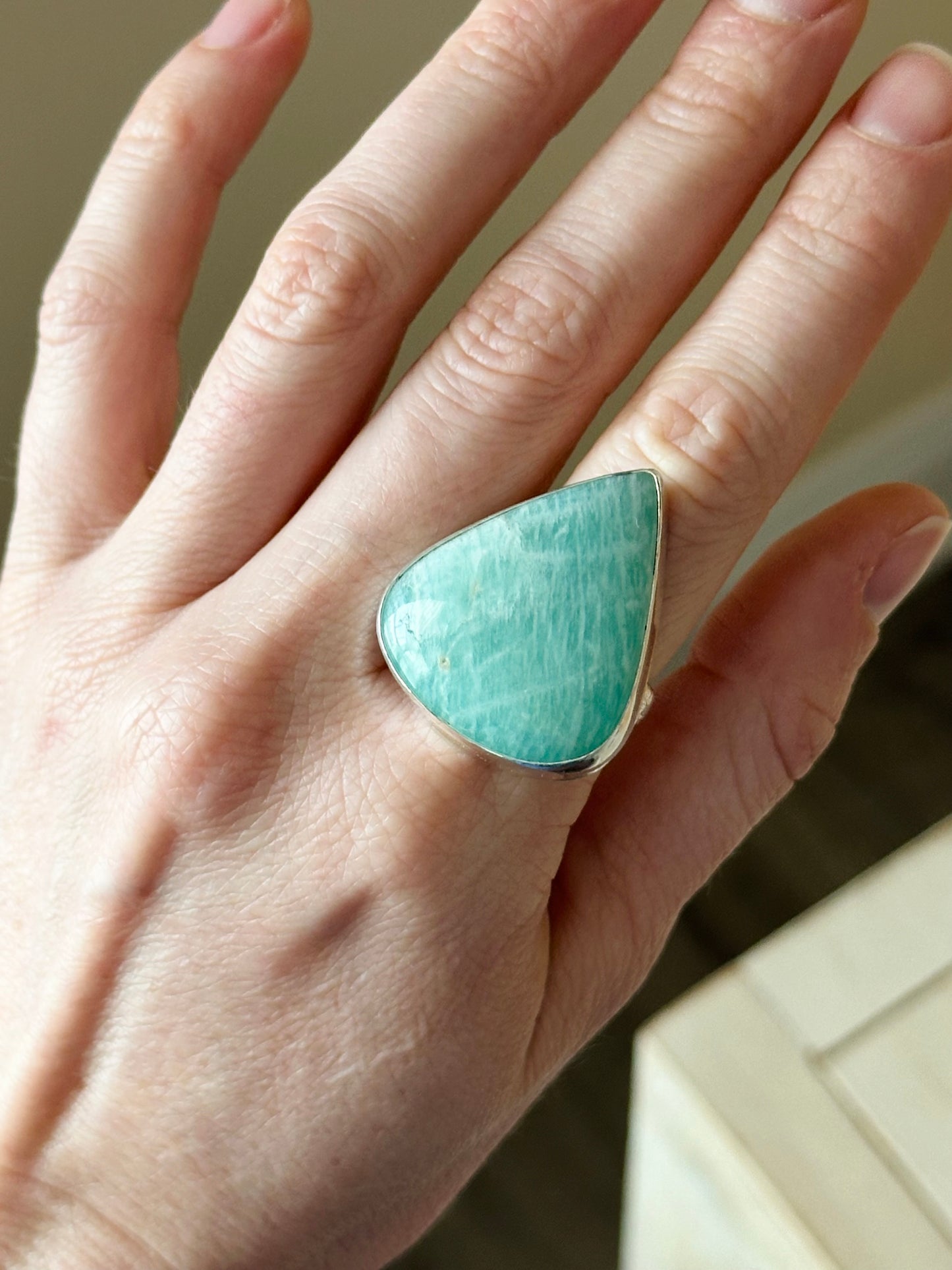 Chunky Amazonite Sterling Silver Ring Size 7.5