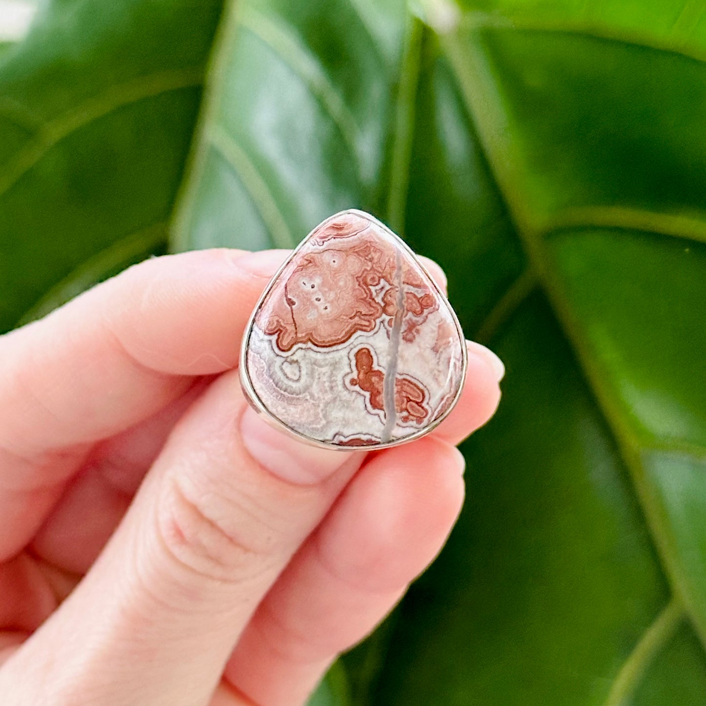 Chunky Agate Silver Ring Size 8