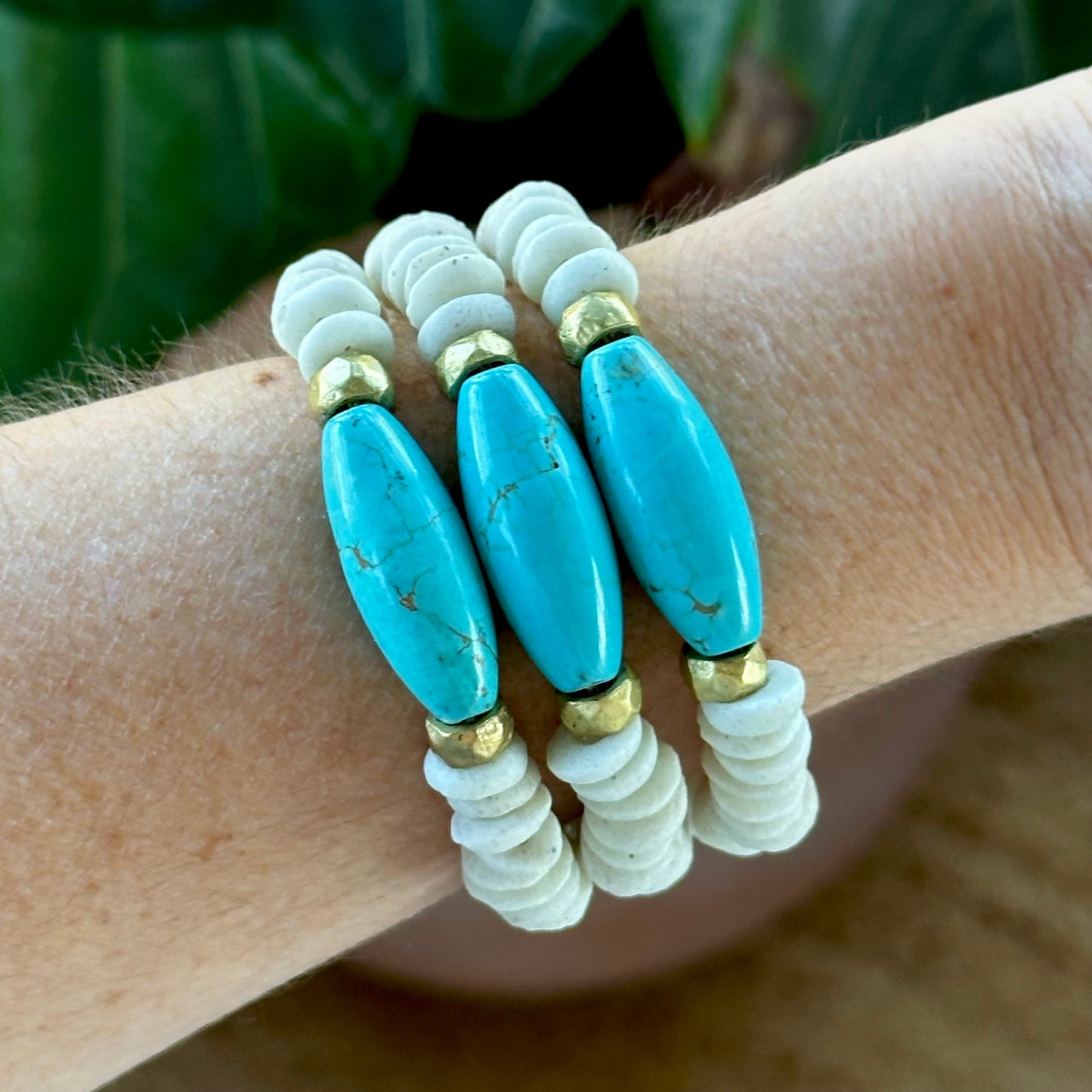 Turquoise and White Beaded Bracelet