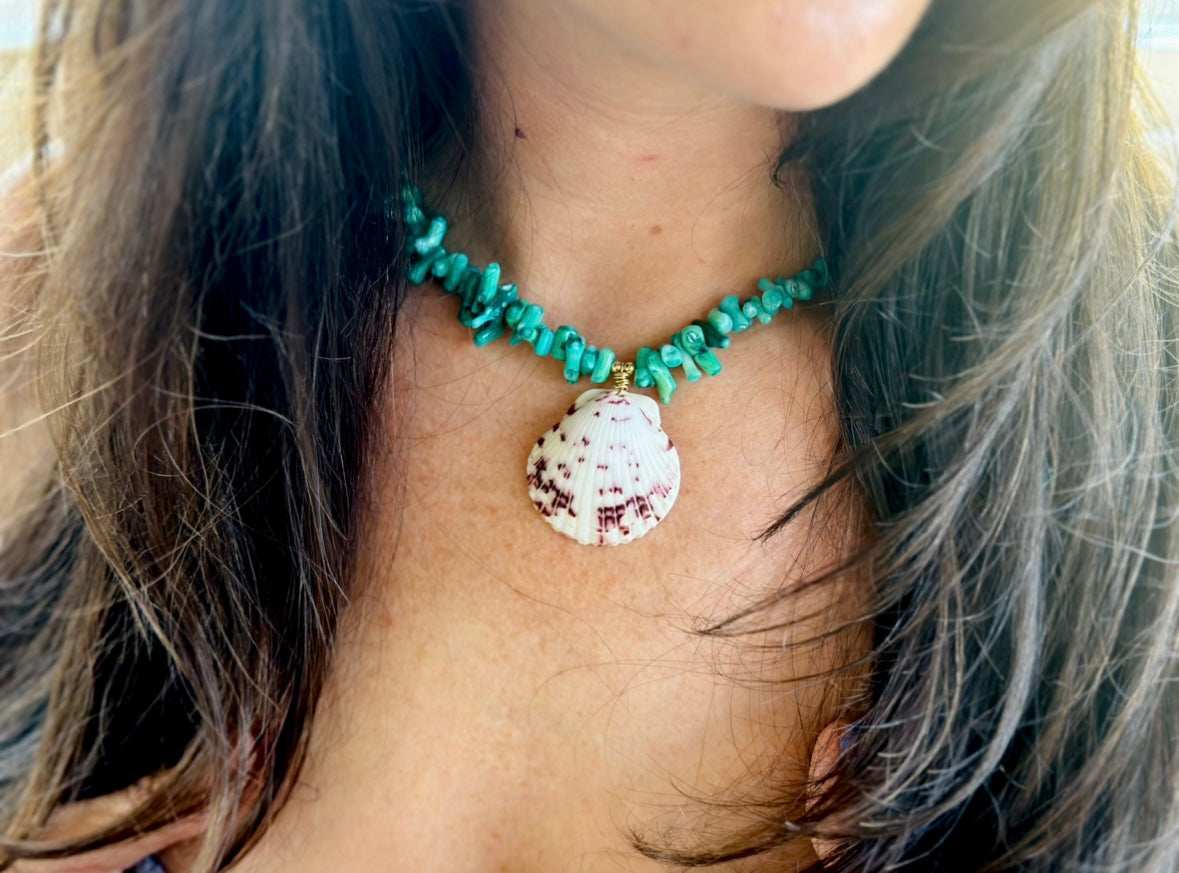 Turquoise Coral Scallop Necklace