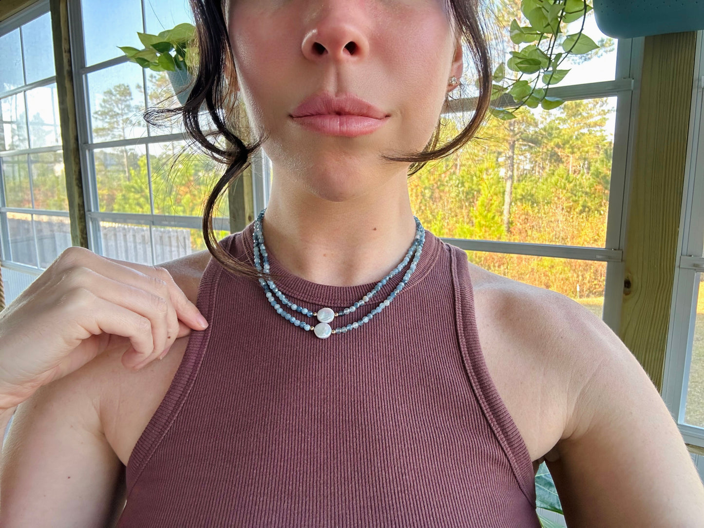 Moon Berry Aquamarine Beaded Choker